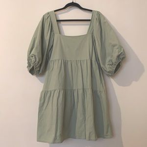 Puff Sleeve mini dress in sea foam green